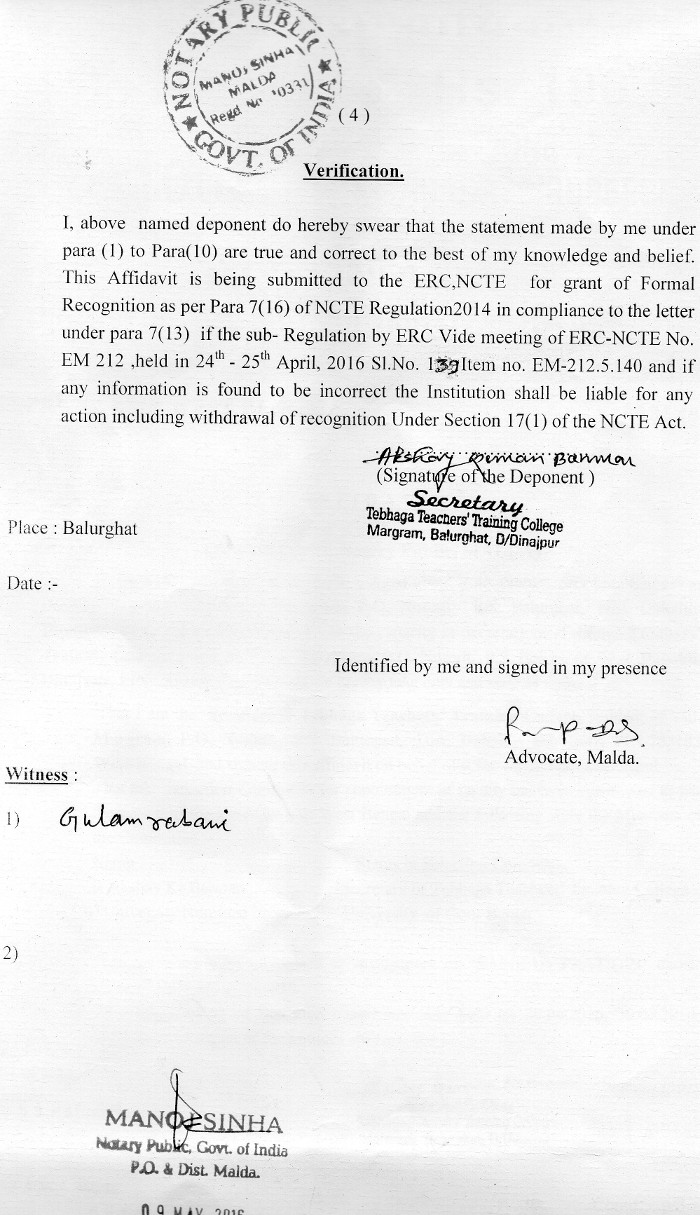 Affidavit Of B.ed – Ttt College